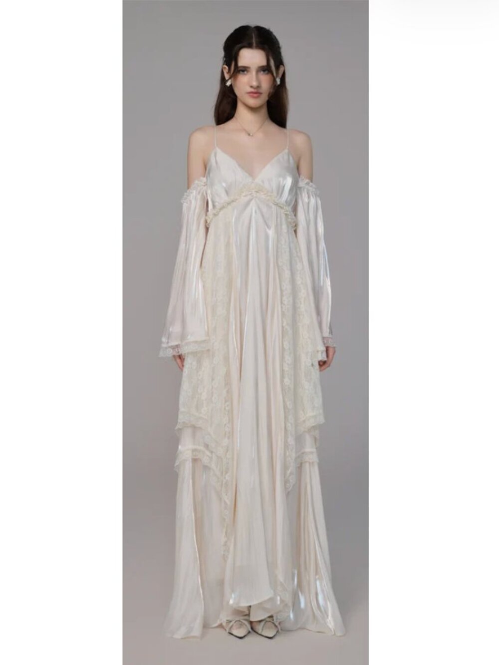 Ethereal Lace and Satin Flowy Dress